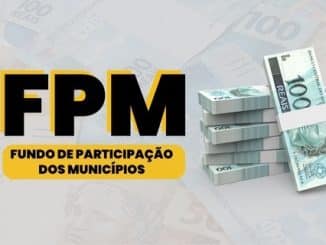 Imagem ilustrativa com notas de cem reais ao fundo e a sigla FPM em destaque, simbolizando o Fundo de Participação dos Municípios.