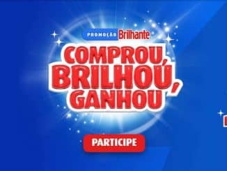 Imagem promocional da Brilhante com detalhes da campanha "Comprou, Brilhou, Ganhou", mostrando etapas de participação e prêmios.