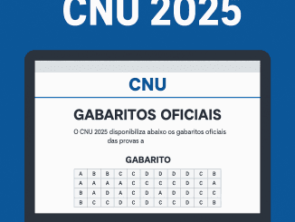 Computador com tela exibindo o gabarito oficial do CNU 2025, representando a divulgação das respostas do exame.