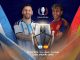 Messi e Lamine Yamal frente a frente com a taça da Finalíssima entre Argentina e Espanha no Estádio Lusail, no Catar