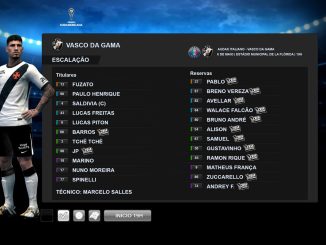 Arte gráfica oficial do Vasco da Gama com a lista de jogadores escalados para a partida contra o Audax Italiano.