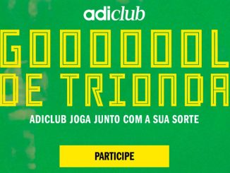 Banner publicitário da Adidas destacando a promoção Gol de Trionda com imagens de bolas de futebol.