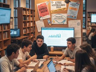 Grupo de estudantes estudando em centro educacional para vestibulinho da ETEC